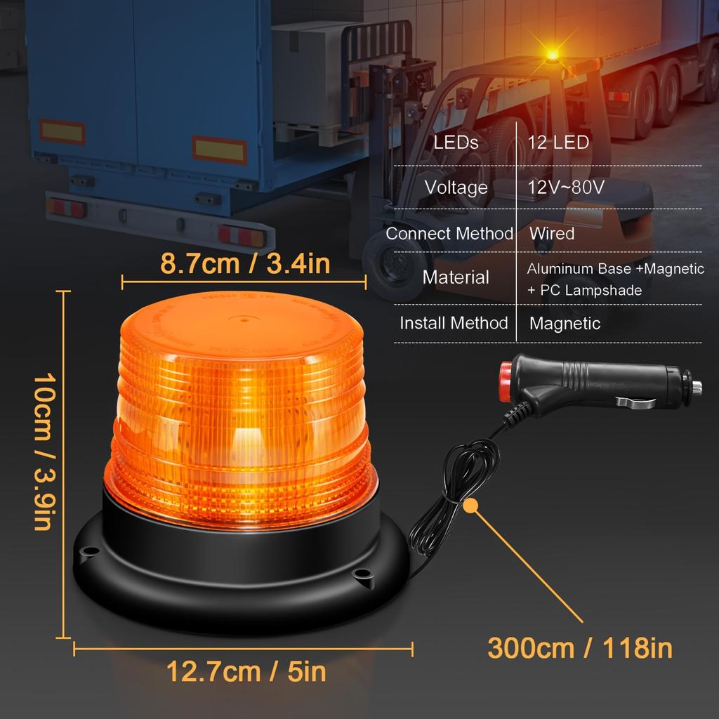 Amber LED Strobe Warning Lights, Emergency Flashing Beacon Light with Magnetic for Vehicle Truck Tractor Golf Carts UTV Car Bus