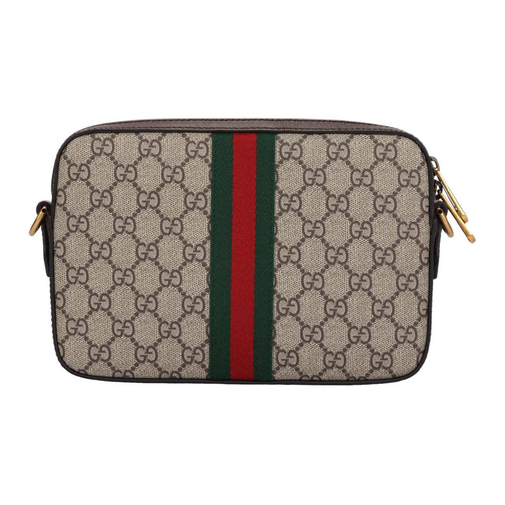 Gucci Сумка-камера Ophidia GG с золотой маркировкой, старый цветочный логотип, полосатая тесьма, холст с кожаной отделкой