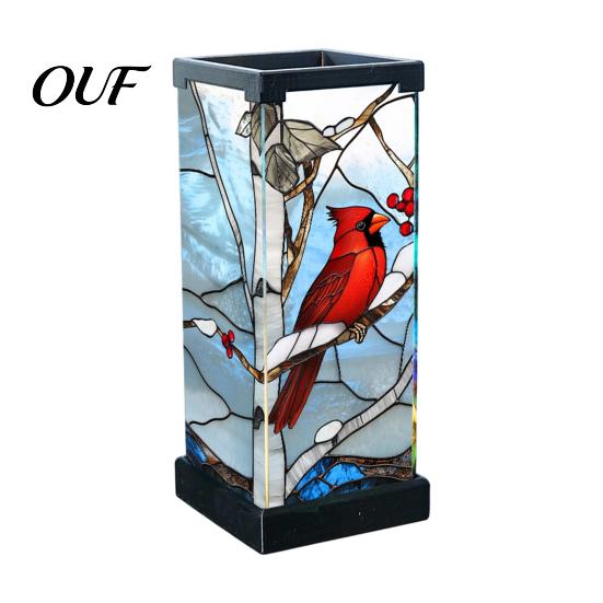 Warm LED Atmosphere Lamp Stained Glass Table Lamp, Rectangular Shape Night Light, Artistic Vertical Geometric Light with Soothing Glow Lighting