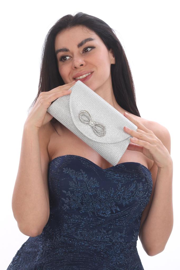 Women's Evening Dress Bag with Stone and Magnetic Cover, Can Be Used In Hand and with Shoulder Strap