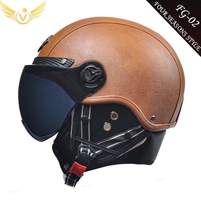 Motorcycle Half Helmet Men Women Retro Style 3C Certified All Season Black White Brown Red