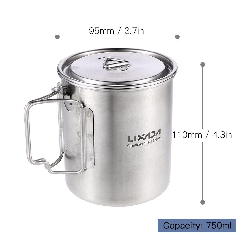 Lixada 750ml Pot Portable Water Mug Cup with Lid & Foldable Handle Camping