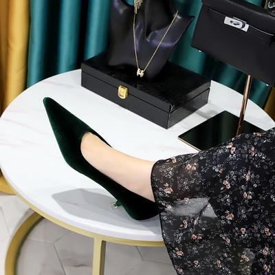 237-6 Европейская и американская мода простые банкетные женские туфли тонкий каблук средний каблук неглубокий носок заостренная головка утолщенная бархатная поверхность бархат Xishi