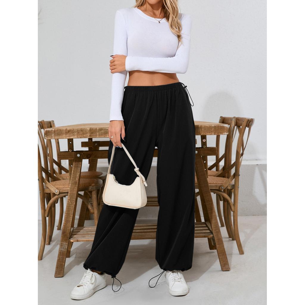 Женские однотонные свободные широкие повседневные спортивные брюки с эластичной резинкой