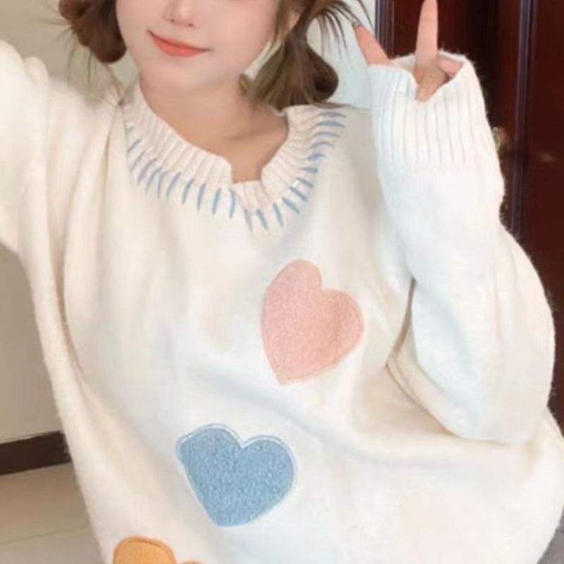 Love Contrasting Colors Soft Waxy Pullover Women's Autumn and Winter New Design Sense Niche Sweet Age-reducing Knitted Sweater