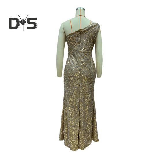 Женское вечернее платье с косым вырезом на одно плечо, без рукавов, с пайетками, с разрезом по низу, облегающее платье для выпускного вечера, летнее вечернее платье макси