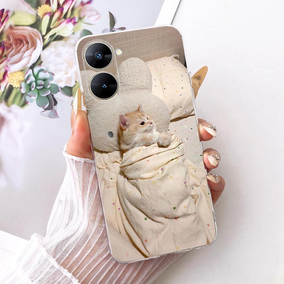 For Realme V30 V30T 5G Case RMX3619 RMX3618 Cool Cartoon Cat Soft Silicone Protective Back Cover For RealmeV30 RealmeV30T Bumper