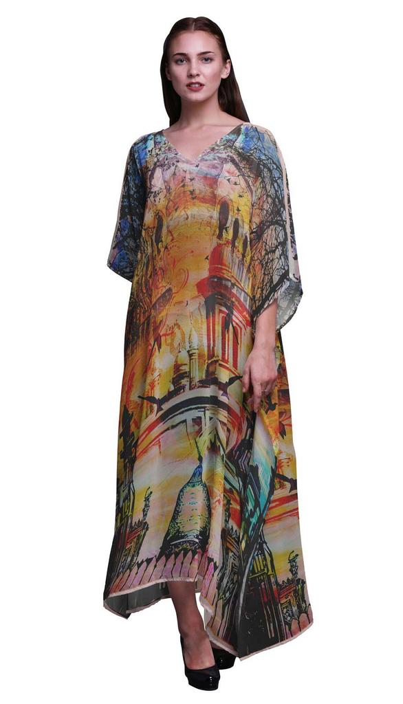 Phagun Mughal Monuments Beach Kaftan Bikini Cover up Womena s Maxi Dress Long