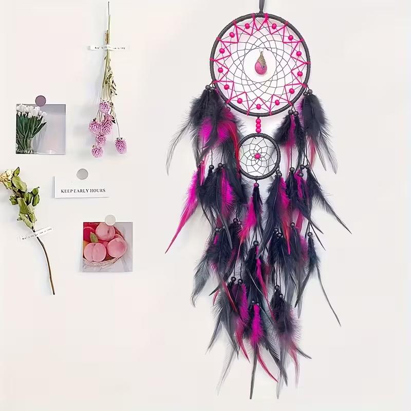 Bohemian Hand-woven Dreamcatcher Wind Chimes - Artificial Feathers Crystals Exquisite Home Bedroom Wall Decor