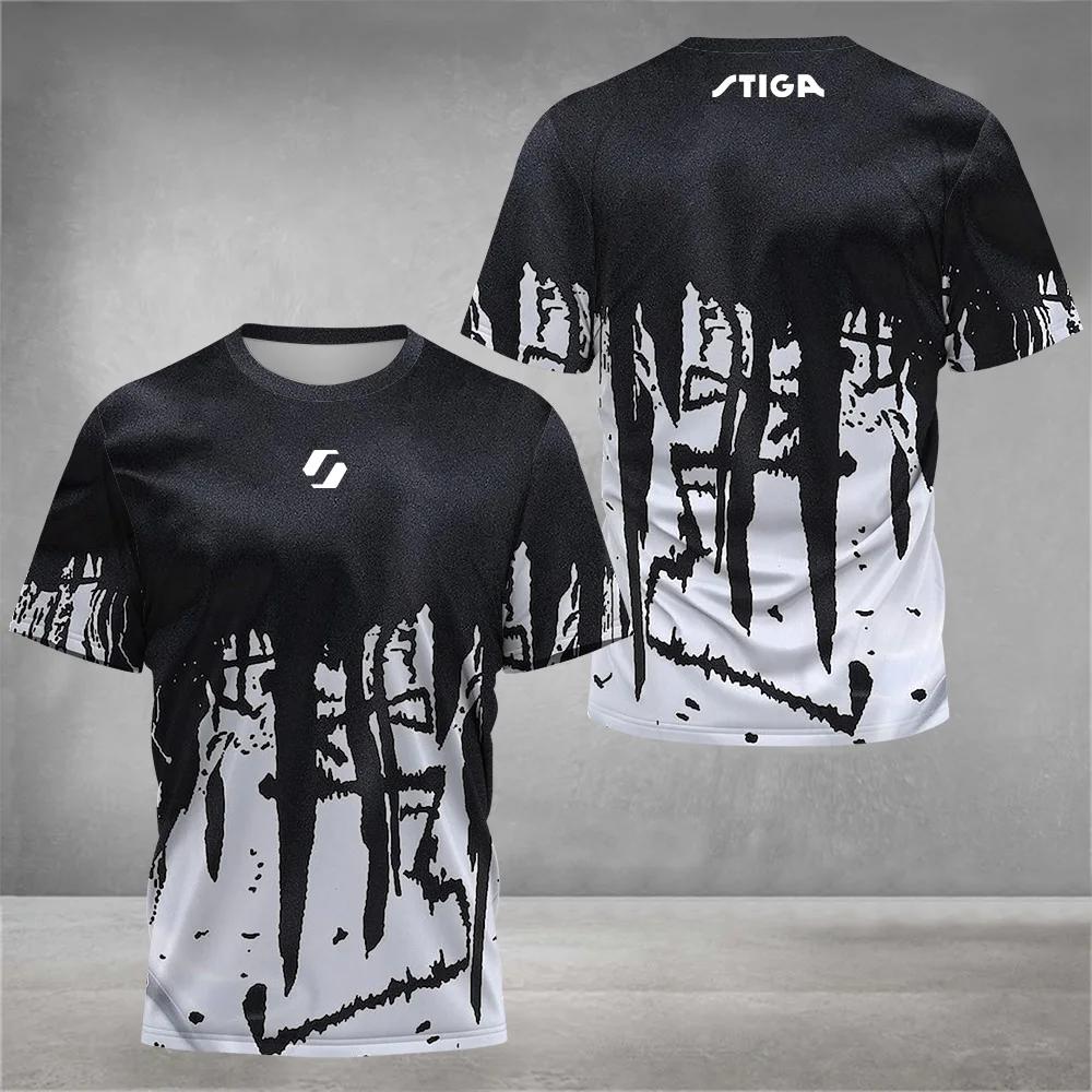 Men's Summer Competition Training T-shirt 3D Letter Printed Fashionable Short Sleeved Top Outdoor Casual Sports Round Neck Clothing