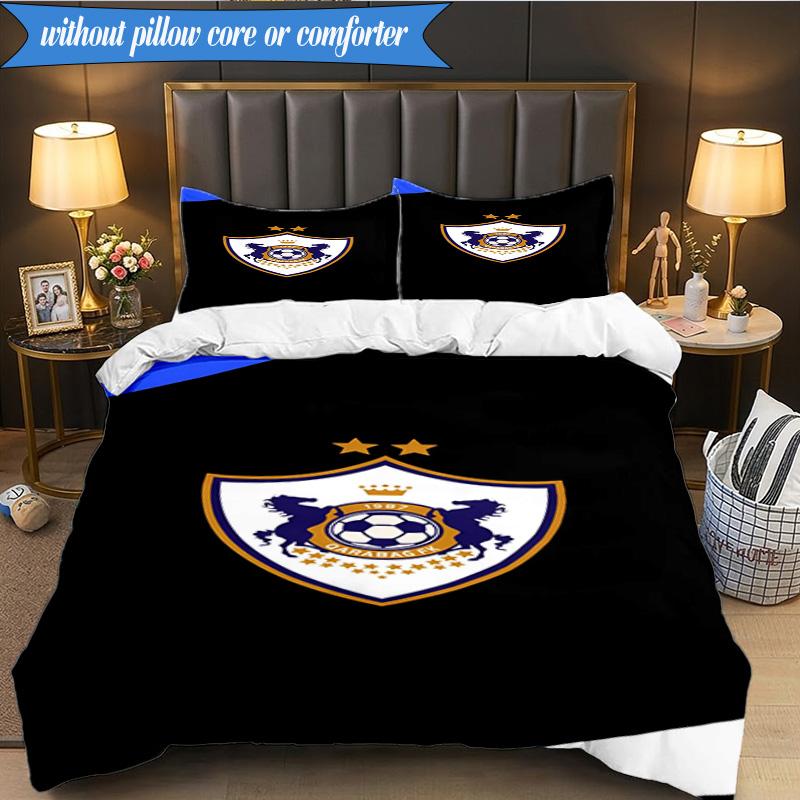 3PCS Qarabag Soccer Team Crest Design Bedding Set 2D Printing (Includes 1 Duvet Cover + 2 Pillowcases Coreless), Bedroom decor,Fan gift