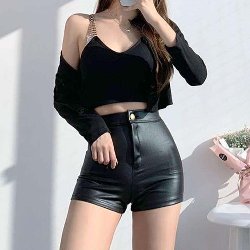 Sexy Black PU High Wtreet Summer Women Shorts Faux Leather Goth High Waisted Slim Za Woman Y2K Skinny Short Pants