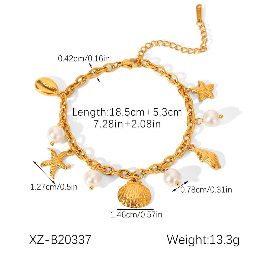 Luxury European & American Ocean-Inspired Stainless Steel Bracelet with Starfish & Seashell Design for Women – Non-Fading Titanium Jewelry