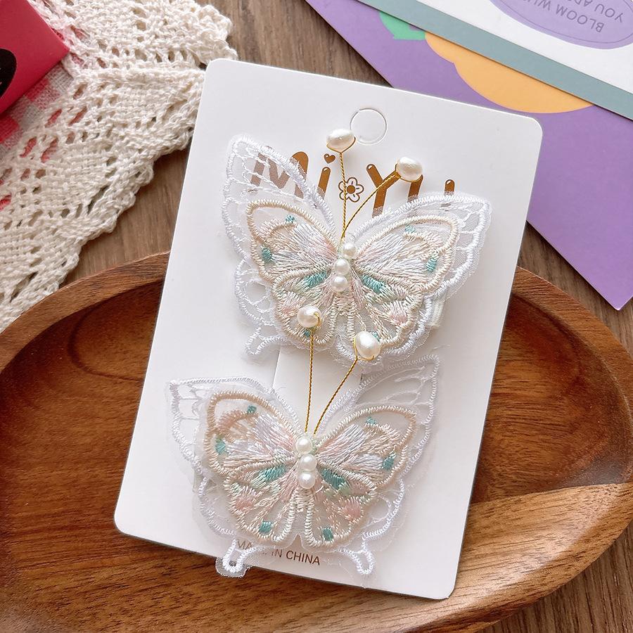 Заколка для волос ручной работы в виде бабочки с трехмерным градиентом для девочек, заколка в античном стиле, боковой зажим с ломаной челкой