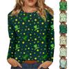 Женская мода вскользь с длинным рукавом St. Блузка-пуловер с круглым вырезом и принтом ко Дню Святого Патрика