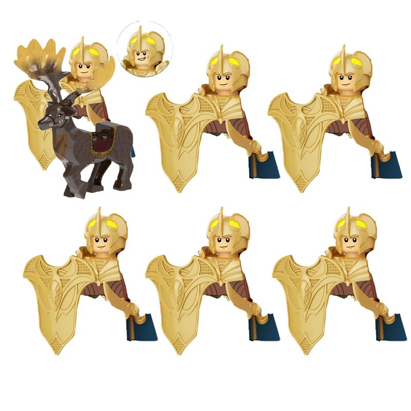 MOC Medieval Military Building Blocks Elven Warrior Orc Rohan Gondor Knight Character Set Animal Army Weapon Bow Crossbow Toy