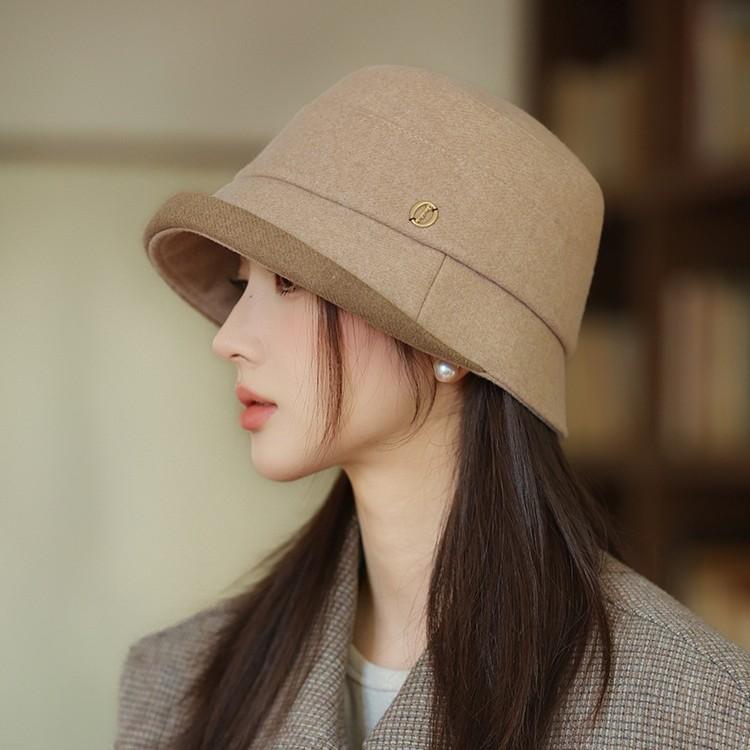 Autumn and Winter New Woolen Bucket Hat Women's Warm Ear Protector Basin Hat Elegant Fashion Bucket Hat
