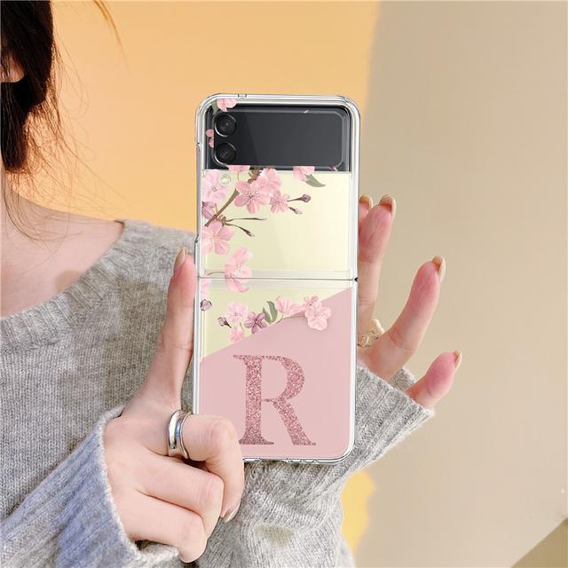 Для Samsung Galaxy Z Flip 3 4 Z Flip3 Flip4 чехол с цветком вишни и буквенным алфавитом прозрачный твердый чехол для Samsung Zflip3 Capa