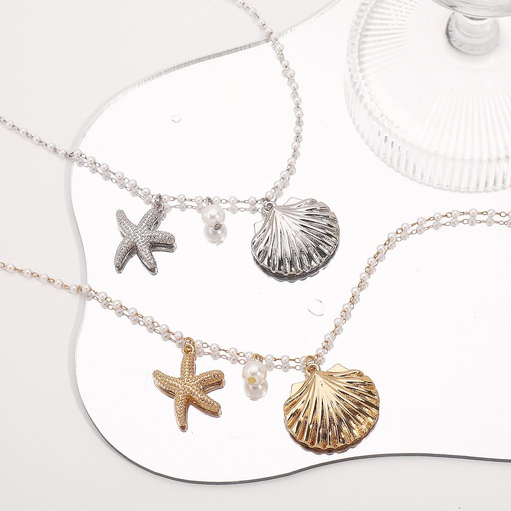 Tooxika Ocean Series Pearl Necklace Extravagant French High Feeling Starfish Shell Collarbone Chain