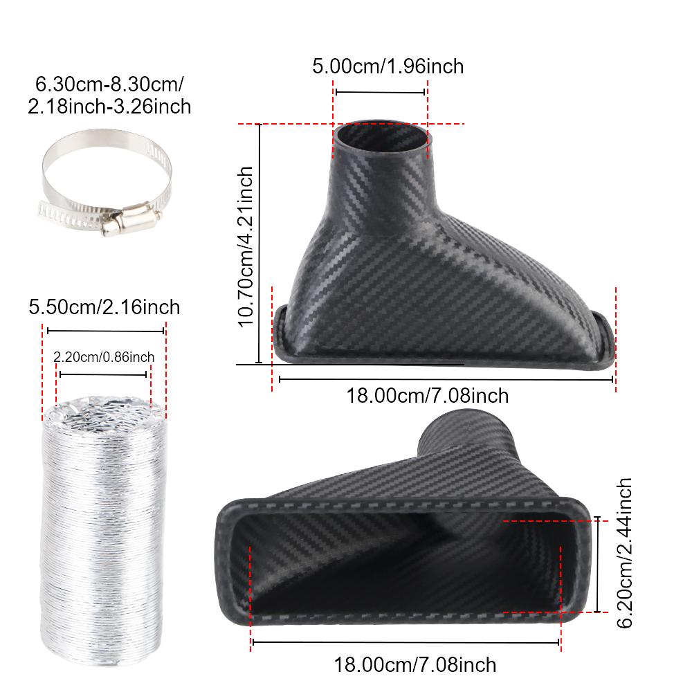 Автоаксессуары Набор воздухозаборных патрубков Комплект воздуховодных трубок Турбо воздухозаборник Круглые/Квадратные насадки Универсальная система воздухозаборника переднего бампера автомобиля