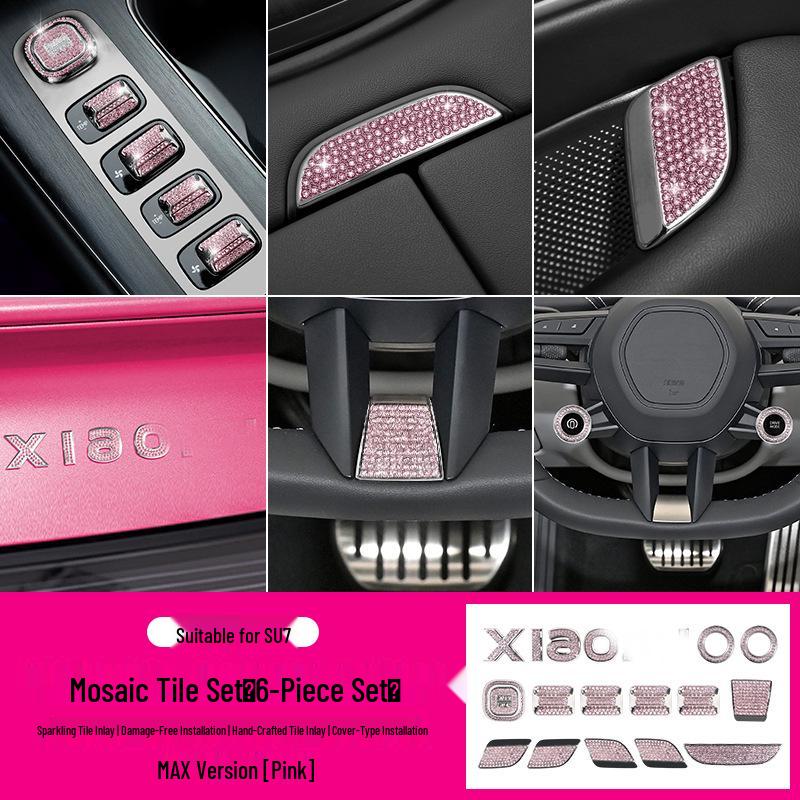 Xiaomi SU7 Diamond-Embellished Interior Stickers for Center Console and Car Logo Customization