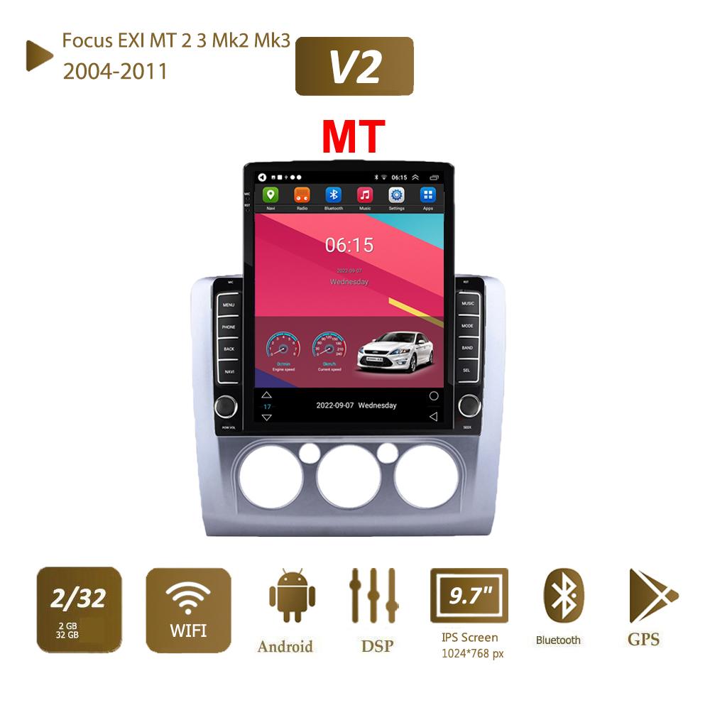 Для Ford Focus EXI MT 2 3 Mk2 Mk3 2004-2011 Автомобильный радиоприемник Tesla 9,7 дюйма с вертикальным экраном Carplay Android Авторадио Мультимедийный плеер 2 + 32 ГБ