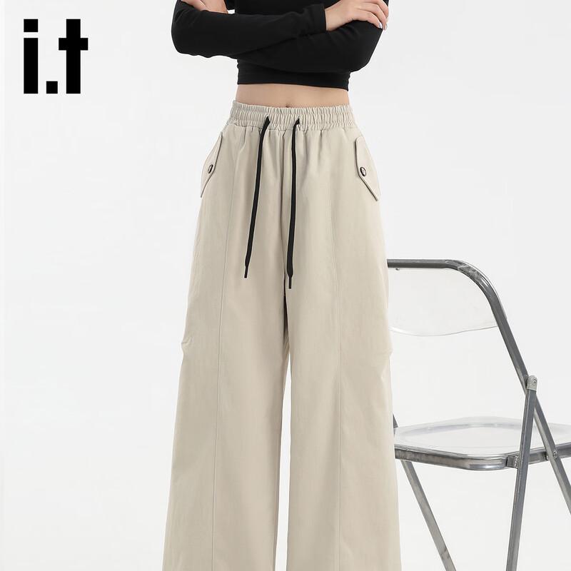 Izzueit Women's High-Waist Drawstring Wide-Leg Cargo Pants