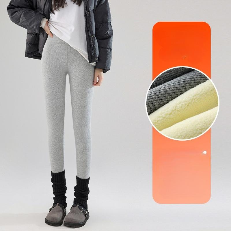 Fleece Lined Thick Sherpa Ribbed Leggings Women Outdoor Wear Winter Slim Fit Plus Size High Waist Cotton Pants