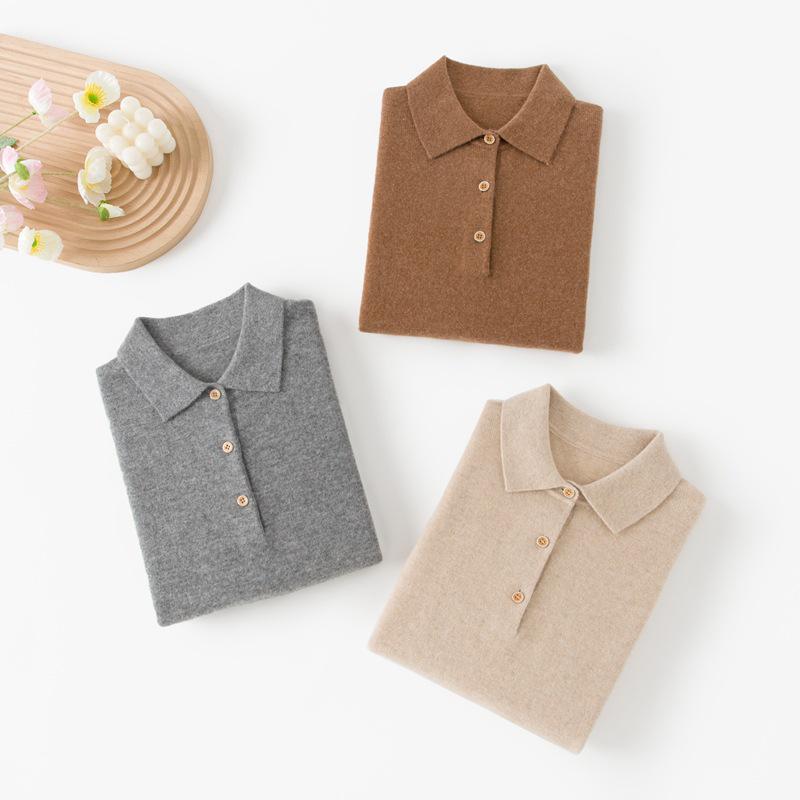 Женский свитер большого размера из 100% чистого кашемира свободного кроя, теплый, с воротником поло