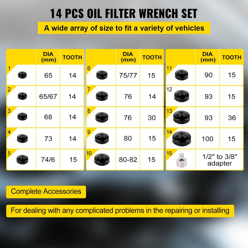 SucceBuy Oil Filter Socket Set 14 Pcs Wrench Set Sturdy Steel 3/8" Low Profile Oil Filter Set Easy Access Wrench Cap Set w/ Case