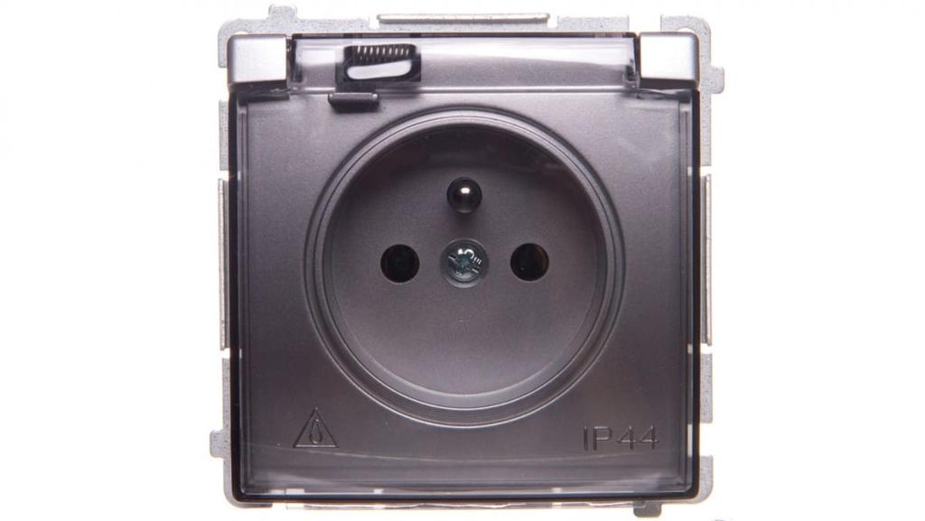 Simon Basic Gniazdo Pojedyncze Z/U Bryzgoszczelne Ip44 16A 250V Srebrny Mat Bmgz1B.01/43A