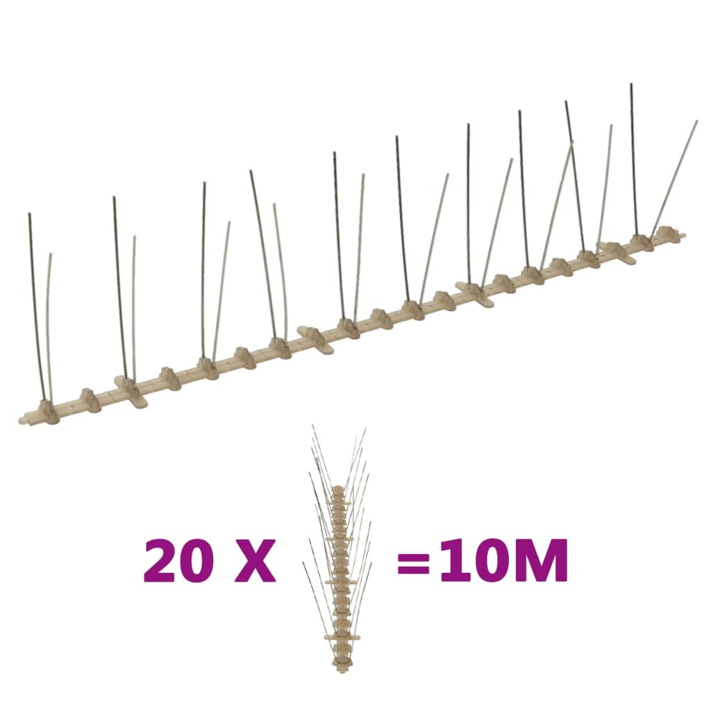 20 Piece Bird Deterrent Spikes Set 10 m Plastic Double Row