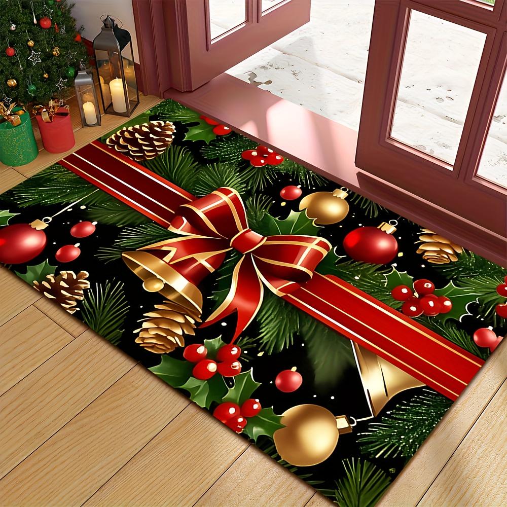 Christmas Doormat Non‑Slip Front Door Rug Washable Indoor Outdoor Xmas Bow Bell Pinecone Winter Holiday Entrance Decor Mat