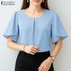 Women Casual Round Neck Summer Short Sleeve Blouse