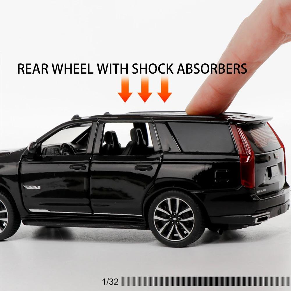 Модель автомобиля 1/32 для внедорожника Cadillac Escalade, литой игрушечный автомобиль со звуком и светом, инерционный механизм, многоцветный