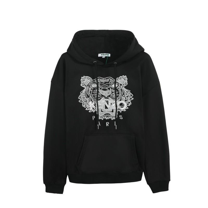 Unisex Cotton Hoodie With Tiger Embroidery Long Sleeve Oversized Pullover Winter
