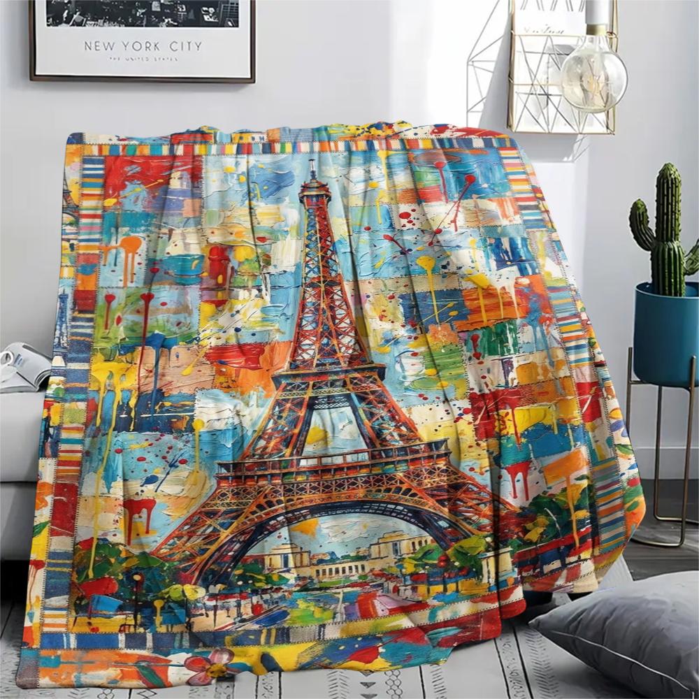 Paris Eiffel Tower Print Flannel Blanket, High quality Comfortable for All Seasons, Home Decor, Warmth and Comfort, Perfect for Christmas Gifts82