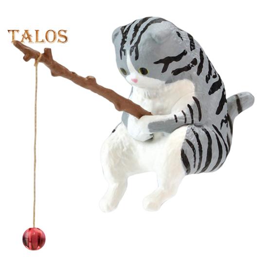 Рыболовная фигурка кота, статуэтка из смолы, мультяшный котенок, скульптура животного, домашний офис, настольный аквариум, украшение для аквариума