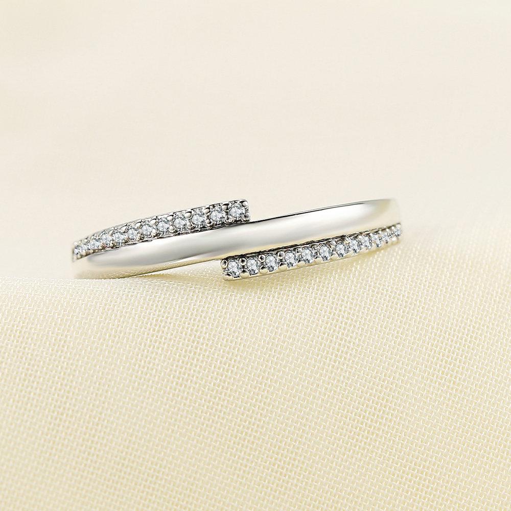 ZHOUYANG Ring For Women Simple Double Row AAA+ Cubic Zirconia White Gold Daily Finger Ring Gift Jewelry DZR019