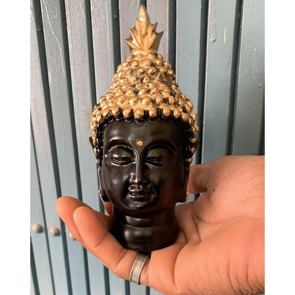 СВЯЗАННЫЕ ЛЕНТЫ Статуя головы Будды из смолы-декоративный экспонат идола Будды для дома, гостиной, украшения стола, подарки (Золотой, 13,7 см х 6,3 см.)