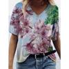 Летний топ с V-образным вырезом и 3D-цветочным принтом, модные повседневные женские футболки с короткими рукавами
