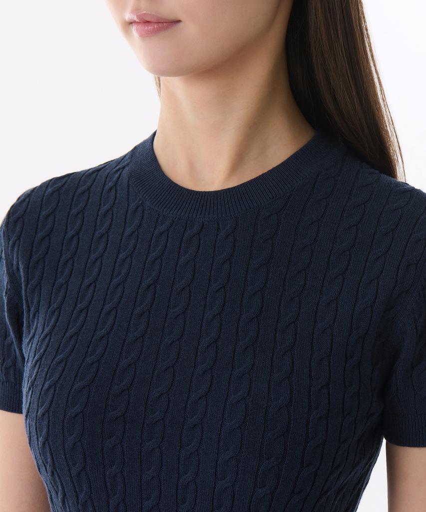 MUSINSA STANDARD WOMAN Women'S Cable Crew Neck Short Sleeve Knit [Navy]