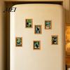 Flexible Magnetic Picture Frames for Fridge Funny Wooden Magnets Frame, Retro Cute Cat in Bathroom Soft Photo Display Set Refrigerator Locker