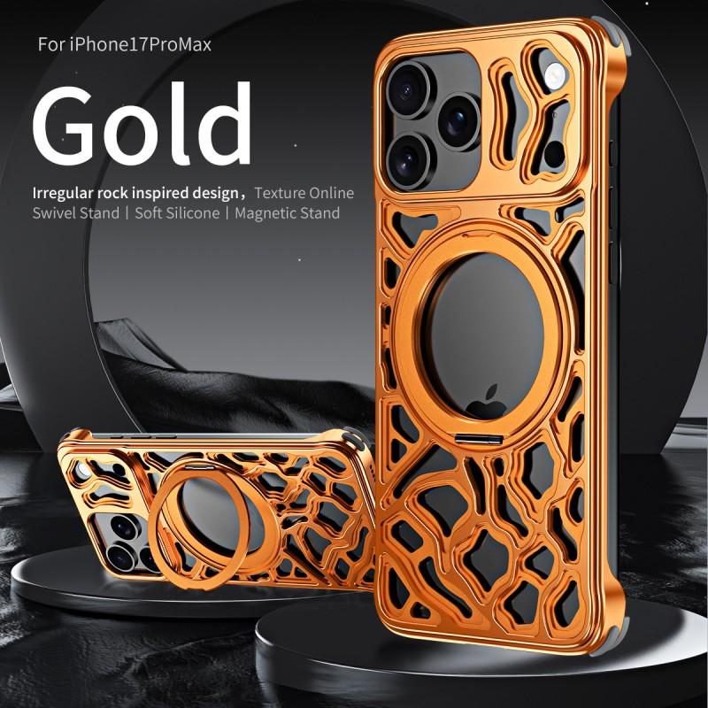 Metal Hollow Magnetic Rotating Stand Phone Case IPhone 18 17 16 15 Pro Max