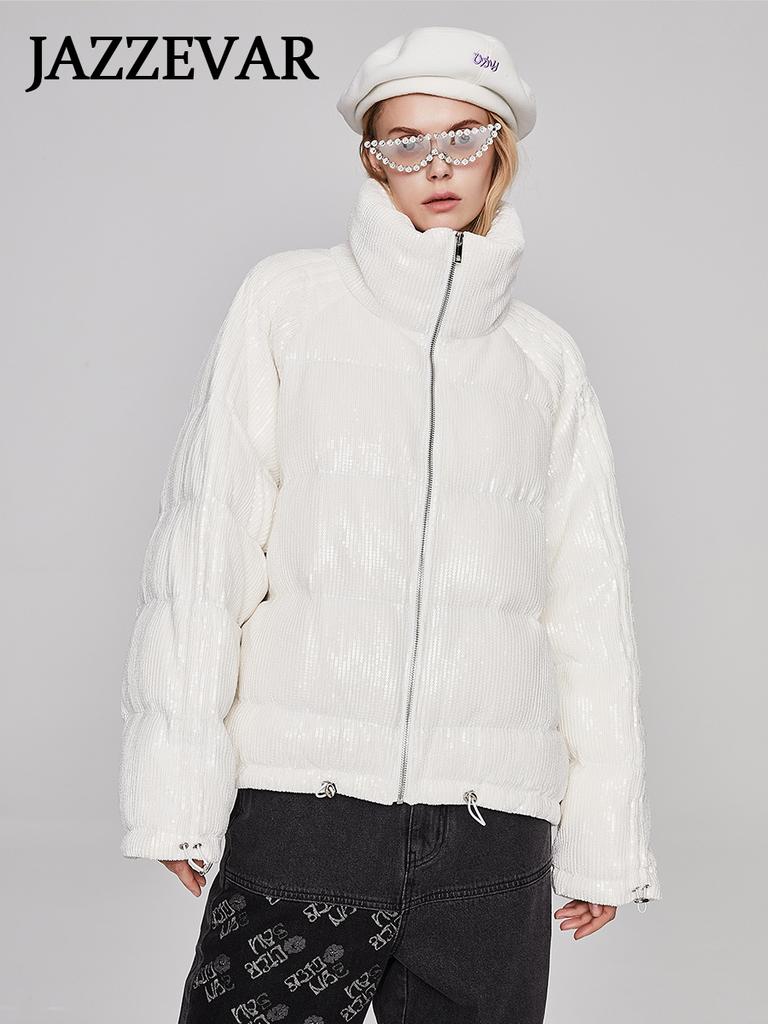JAZZEVAR Пуховик с пайетками в тяжелом промышленном стиле, новый зимний женский пуховик среднего и длинного размера