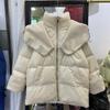 Winter Autumn Fashion Women Loose Padded Zipper Solid Color Jacket Hooded Collar All Match Warm White Duck Down Coat