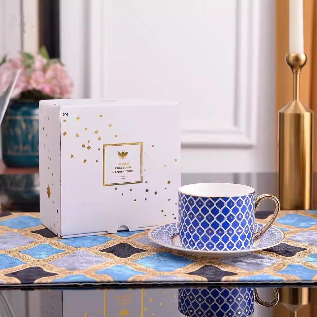 Russian Royal Bone China Coffee Cup & Saucer Set - European-Style Ceramic for Afternoon Tea