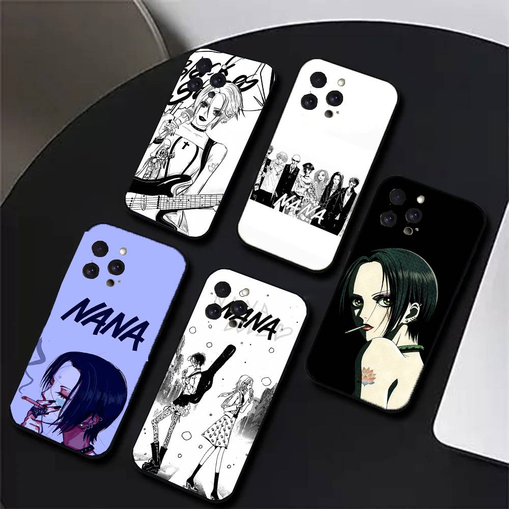 Чехол для телефона NANA Аниме Черно-белый Цвет Для iPhone 17 Air 16 15 14 13 Pro Max 11 12 Черный Силиконовый Чехол
