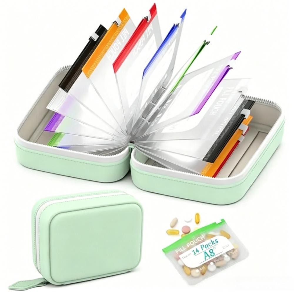 7/14pcs Leakproof 7-Day Pill Organizer Color-Coded Weekly Pill Storage Bag for Seniors
