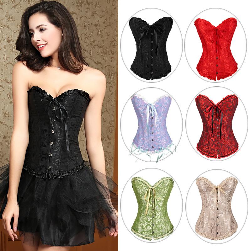 Women's Lace Up Boned Corset Top Overbust Bustier Steampunk Korse Hourglass Bodyshaper Corselet
